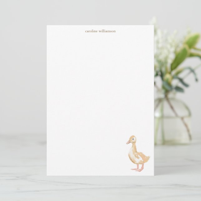 Tarjeta Pequeña Watercolor Duckling Duck Personalized Stationery (Anverso de pie)