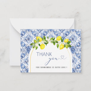 Tarjeta Pequeña Watercolor ElegantCitrus Lemon baby ducha gracias