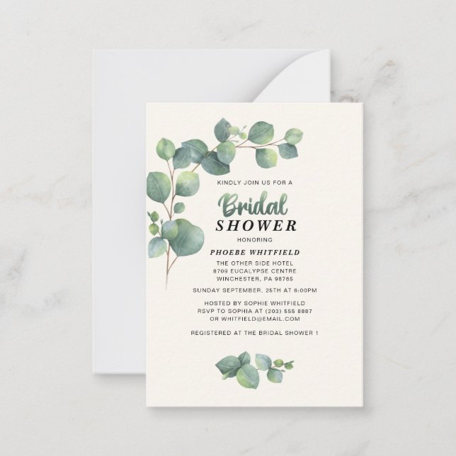 Tarjeta Pequeña Watercolor Eucalyptus Bridal Shower (Anverso)