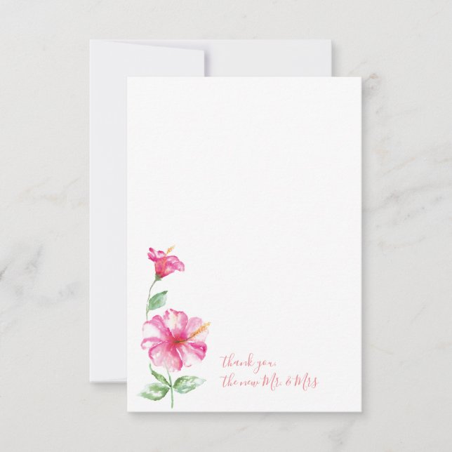 Tarjeta Pequeña Watercolor Hibiscus Gracias Stationery (Anverso)