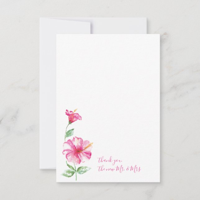 Tarjeta Pequeña Watercolor Hibiscus Gracias Stationery (Anverso)