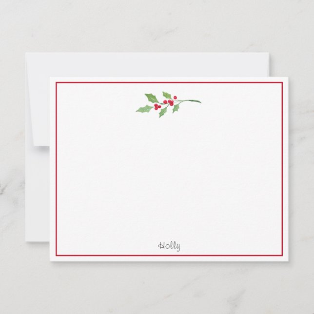 Tarjeta Pequeña Watercolor Holly Sprig (Anverso)