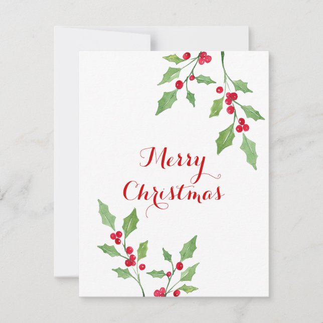 Tarjeta Pequeña Watercolor Holly Sprigs (Anverso)
