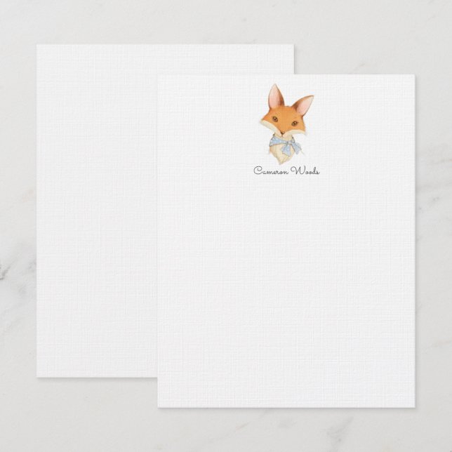 Tarjeta Pequeña Watercolor Little Woodland Fox Personalizado (Anverso / Reverso)