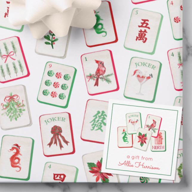 Tarjeta Pequeña Watercolor Mahjong Christmas Tiles Enclosure (Subido por el creador)