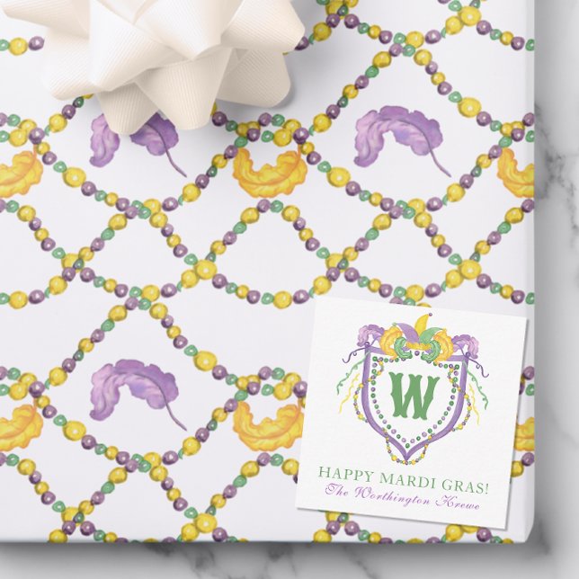 Tarjeta Pequeña Watercolor Mardi Gras Monogram Crest (Subido por el creador)