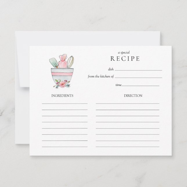 Tarjeta Pequeña Watercolor Mixing Bowl with utensils Recipe card (Anverso)