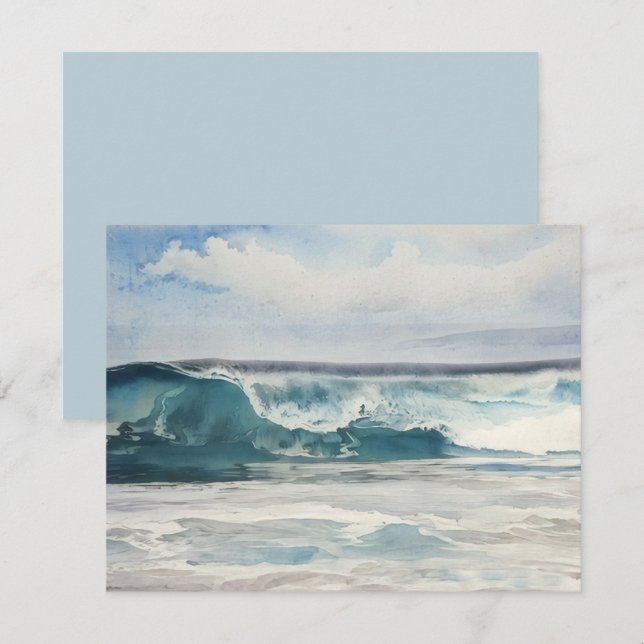 Tarjeta Pequeña Watercolor Ocean Wave Art Note Card Set (Anverso / Reverso)