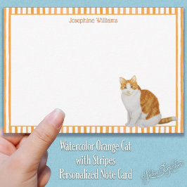 Tarjeta Pequeña Watercolor Orange Cat with Stripes Personalized
