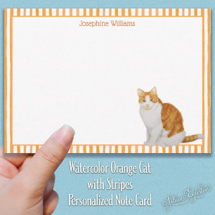 Tarjeta Pequeña Watercolor Orange Cat with Stripes Personalized
