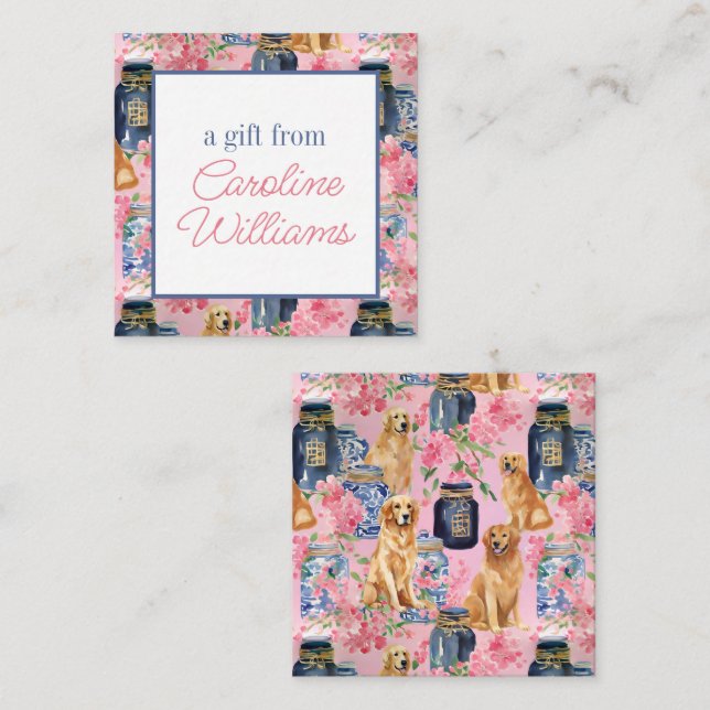 Tarjeta Pequeña Watercolor Palm Beach Golden Retrivers Ginger Jar (Anverso / Reverso)