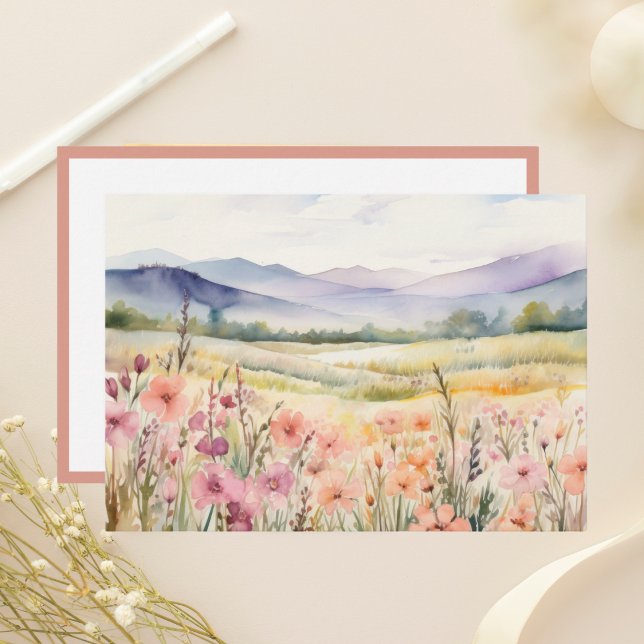 Tarjeta Pequeña Watercolor Pastel Spring Wildflowers Meadow (Subido por el creador)