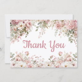 Tarjeta Pequeña watercolor pink floral girl baby shower thank you