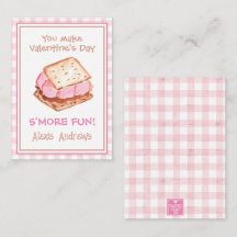 Watercolor Pink Gingham S'mores Valentine