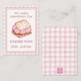 Tarjeta Pequeña Watercolor Pink Gingham S'mores Valentine