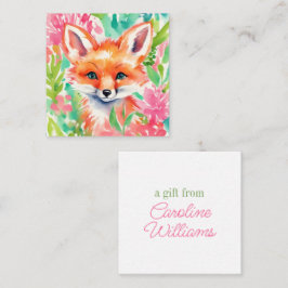 Tarjeta Pequeña Watercolor Preppy Palm Beach Fox en regalo de flor