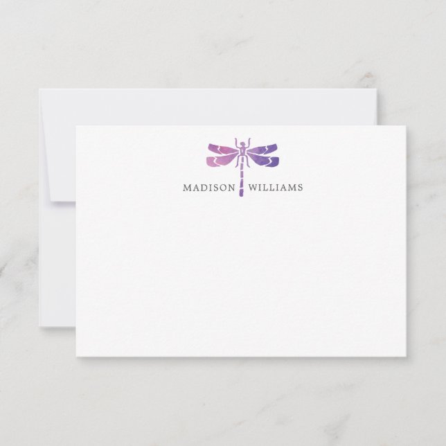 Tarjeta Pequeña Watercolor Púrpura Dragonfly personalizado (Anverso)