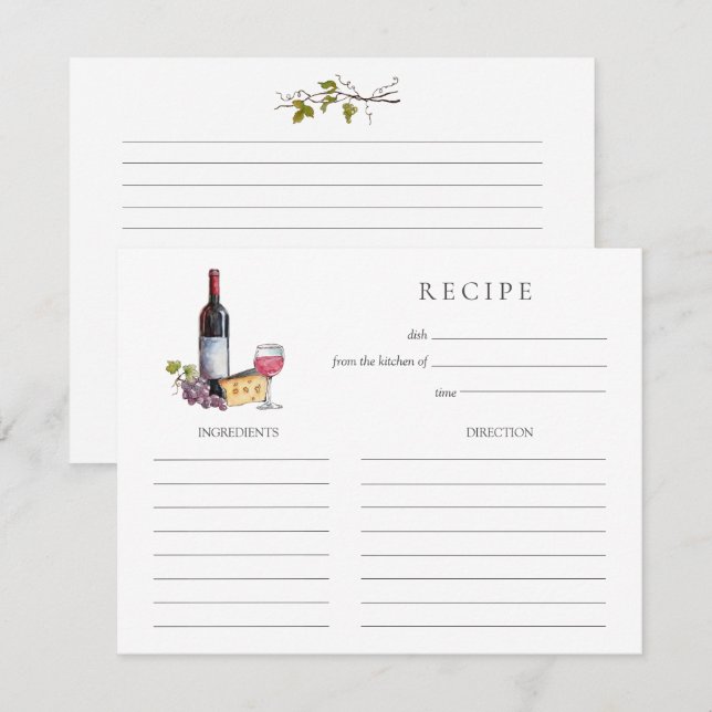 Tarjeta Pequeña Watercolor Red wine and cheese Bridal Shower (Anverso / Reverso)
