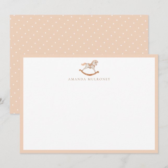 Tarjeta Pequeña Watercolor Rocke Horse Baby Shower Gracias (Anverso / Reverso)