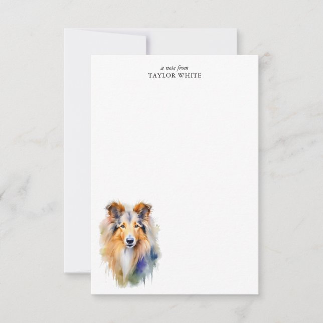 Tarjeta Pequeña Watercolor Rough Collie Personalizado Gracias (Anverso)