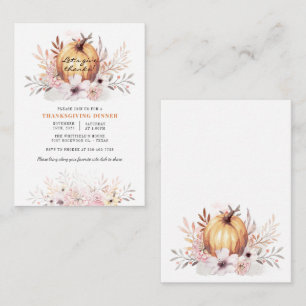 Tarjeta Pequeña Watercolor Rústico Calabaza Floral Acción de Graci