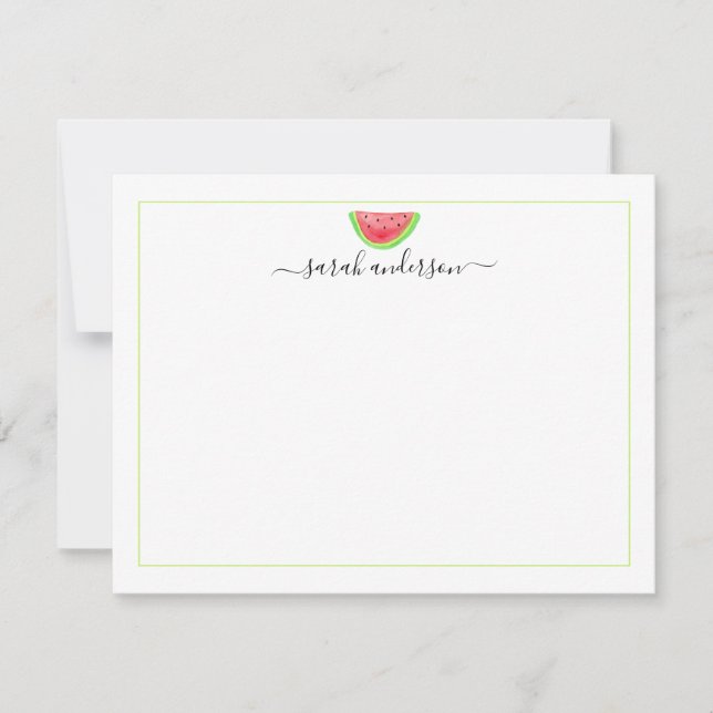 Tarjeta Pequeña Watercolor sandía Verde Frontera personalizada (Anverso)