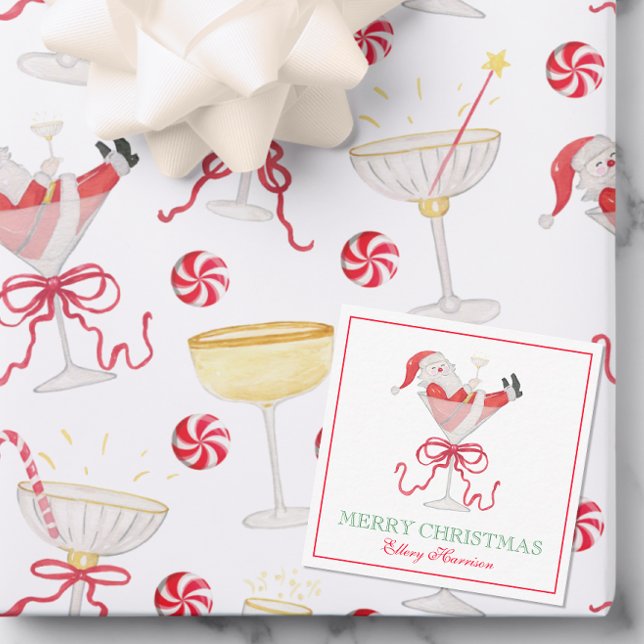 Tarjeta Pequeña Watercolor Santa Christmas Cocktail Party (Subido por el creador)
