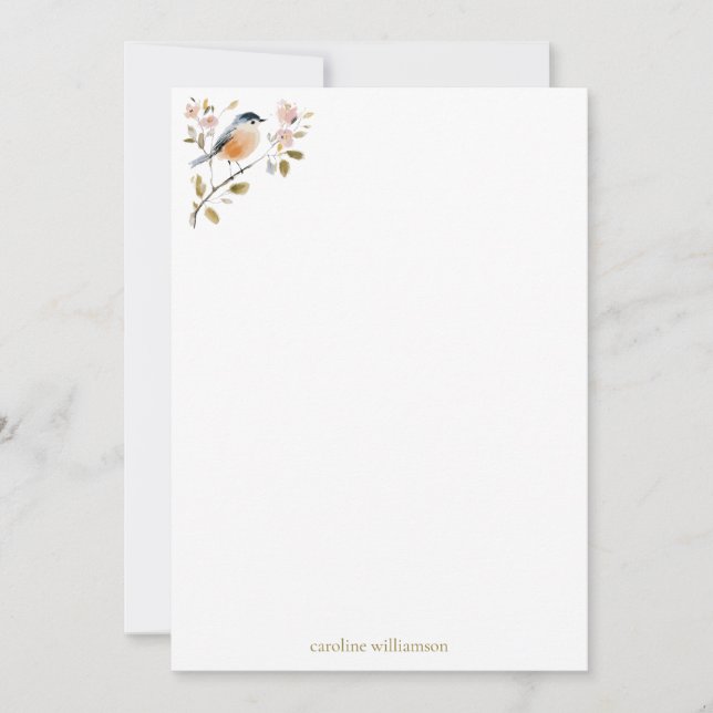 Tarjeta Pequeña Watercolor Songbird Bird Personalized Stationery (Anverso)