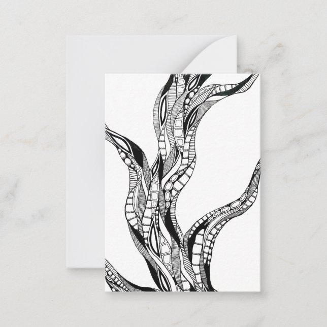 Tarjeta Pequeña Wavy Curved Abstract Tree Pen Drawing (Anverso)