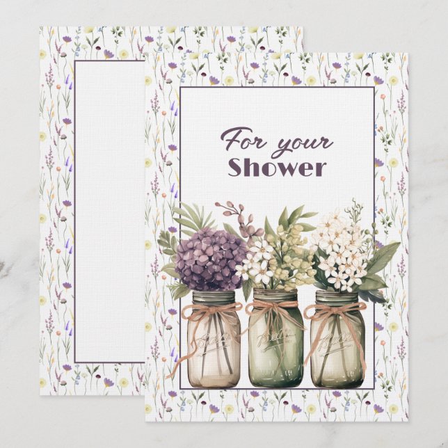 Tarjeta Pequeña Wedding Shower Mason Jars Floral (Anverso / Reverso)