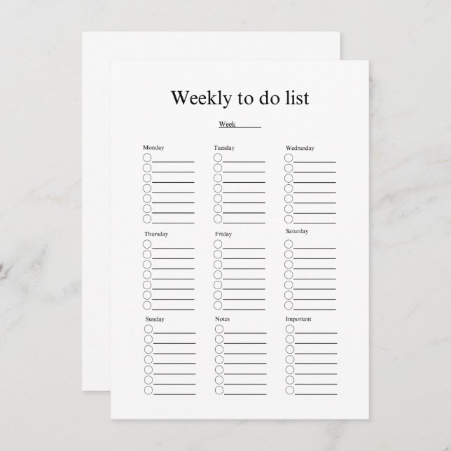 Tarjeta Pequeña Weekly to do list (Anverso / Reverso)