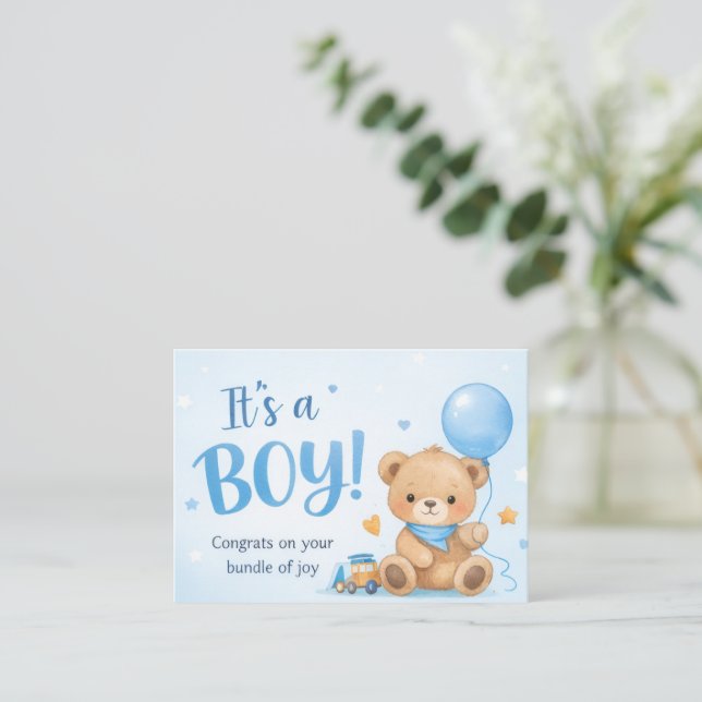 Tarjeta Pequeña Welcome Baby Boy – A Bundle of Joy (Anverso de pie)