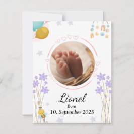 Tarjeta Pequeña Welcome baby round photo neutral colors
