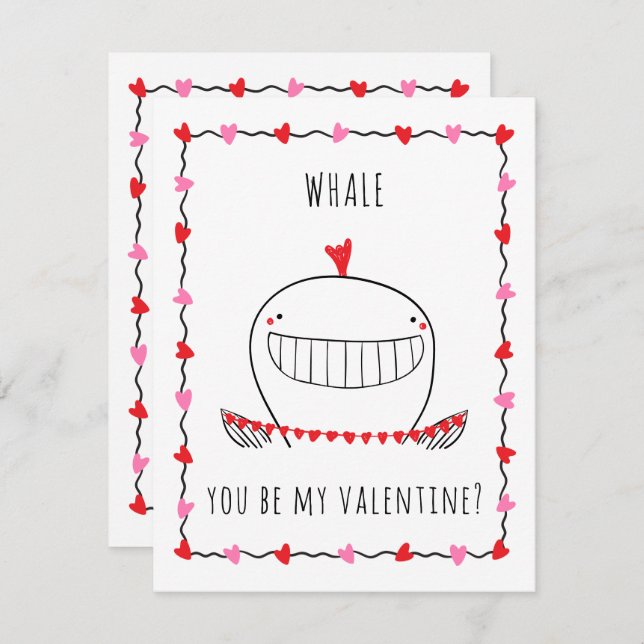 Tarjeta Pequeña Whale You be My Valentine Funny Valentine's Day (Anverso / Reverso)