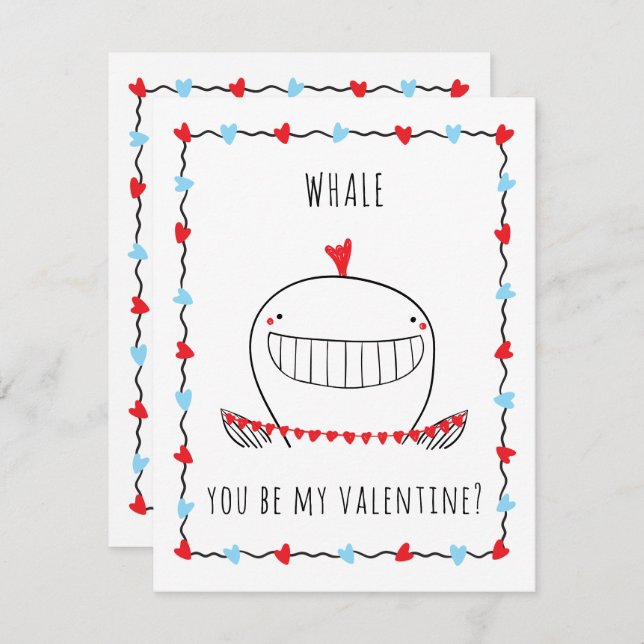 Tarjeta Pequeña Whale You be My Valentine Funny Valentine's Day (Anverso / Reverso)
