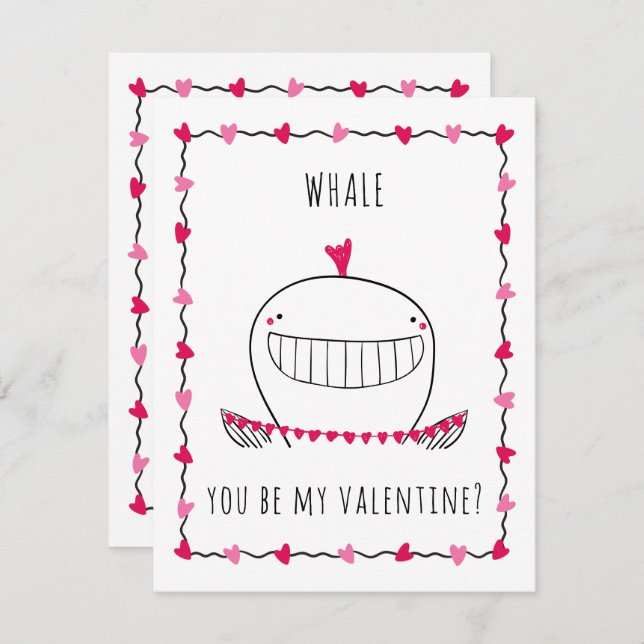 Tarjeta Pequeña Whale You be My Valentine Funny Valentine's Day (Anverso / Reverso)