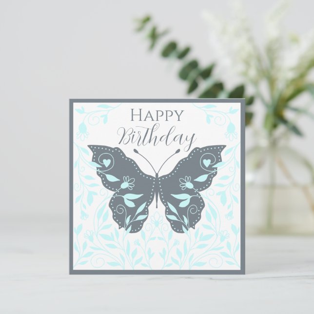 Tarjeta Pequeña Whimsical Butterfly Happy Birday (Anverso de pie)