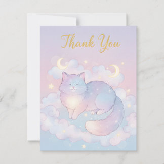 Tarjeta Pequeña Whimsical Celestial Cat "Thank You" Card
