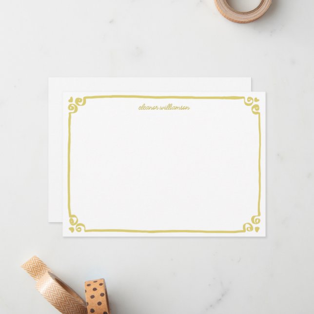 Tarjeta Pequeña Whimsical Doodle Border Personalized Stationery (Anverso/Reverso In Situ)