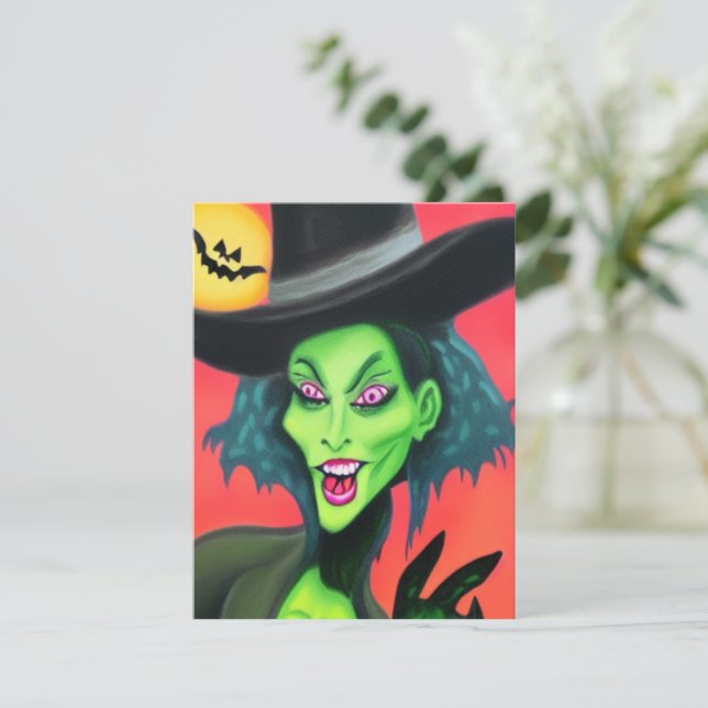 Tarjeta Pequeña Whimsical Halloween Witch (Anverso de pie)