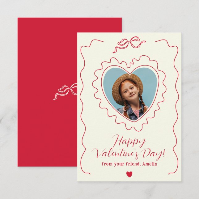 Tarjeta Pequeña Whimsical Heart Photo Bow Frame Love Valentines (Anverso / Reverso)