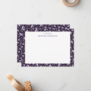Tarjeta Pequeña Whimsical Purple Sunflower Oscuro Morado Monograma