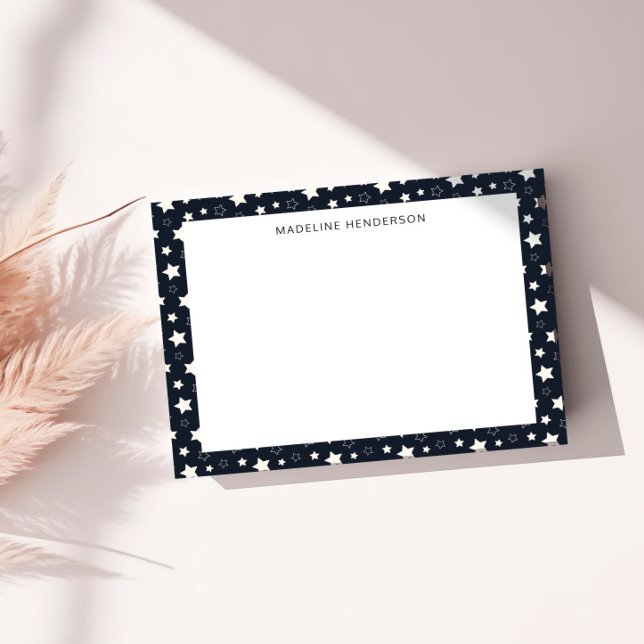 Tarjeta Pequeña Whimsical White Stars Black Monograma (Subido por el creador)