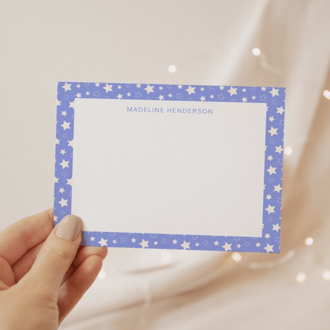 Tarjeta Pequeña Whimsical White Stars Light Blue Monograma (Subido por el creador)