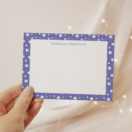 Tarjeta Pequeña Whimsical White Stars Periwinkle Blue Monograma
