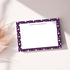 Tarjeta Pequeña Whimsical White Stars Plum Morado Monograma