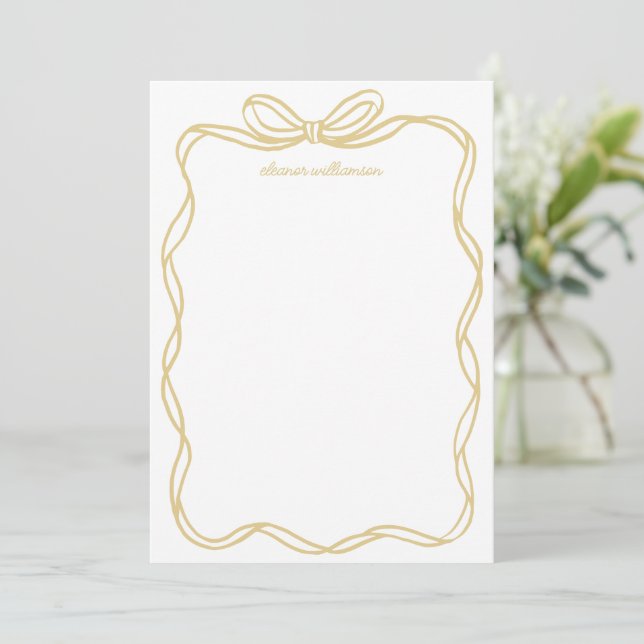 Tarjeta Pequeña Whimsical Yellow Gold Bow Personalized Stationery (Anverso de pie)