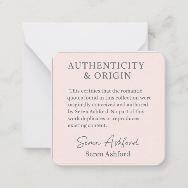 Tarjeta Pequeña Whispered words- Volume 1_ AUTHENTICITY & ORIGIN  (Anverso)