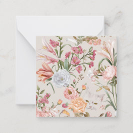Tarjeta Pequeña White Cats Pink Roses Floral Flat Thank You Card