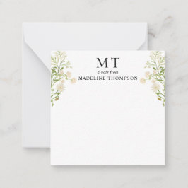 Tarjeta Pequeña White Floral Wildflower Classic Monogram Square